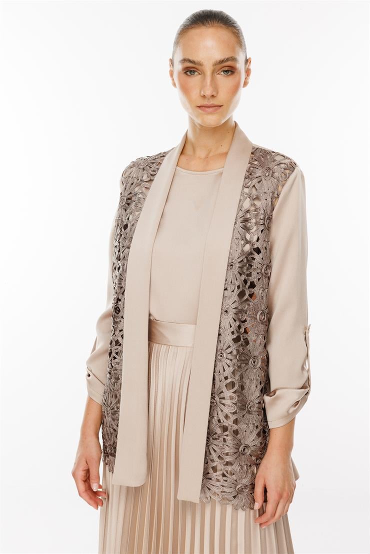 Modailgi  Çiçek Güpürlü İkili Takım Vizon