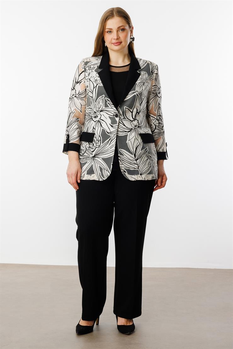 Modailgi  Çiçek Organzeli Truvakar Kol Ceket Orijinal