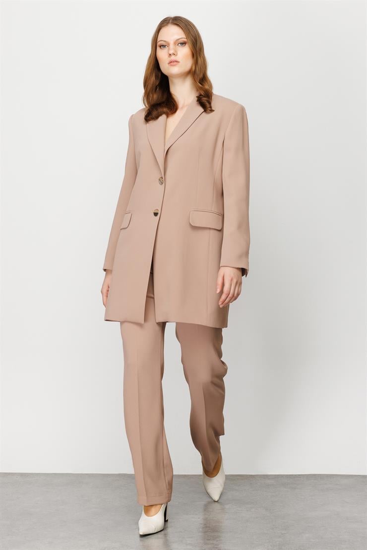 Modailgi  Çift Düğmeli Uzun Ceket Camel