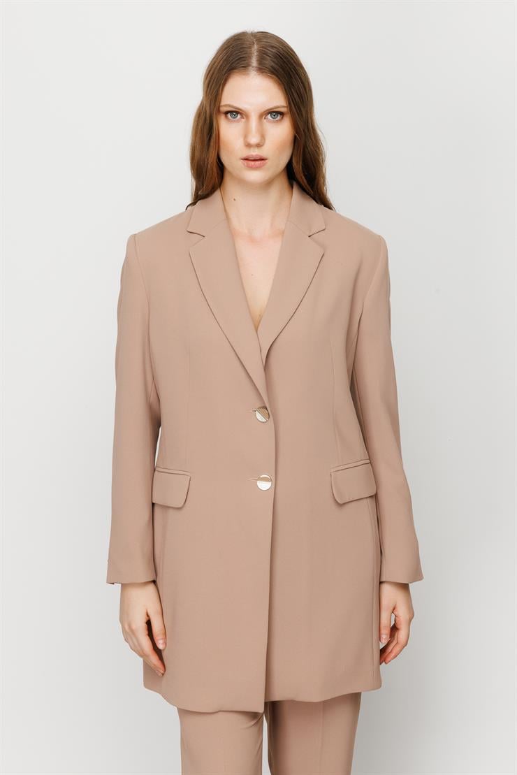 Modailgi  Çift Düğmeli Uzun Ceket Camel
