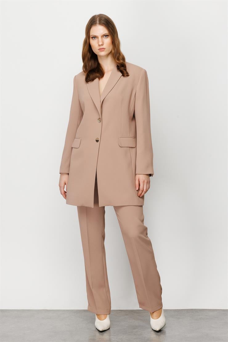 Modailgi  Çift Düğmeli Uzun Ceket Camel