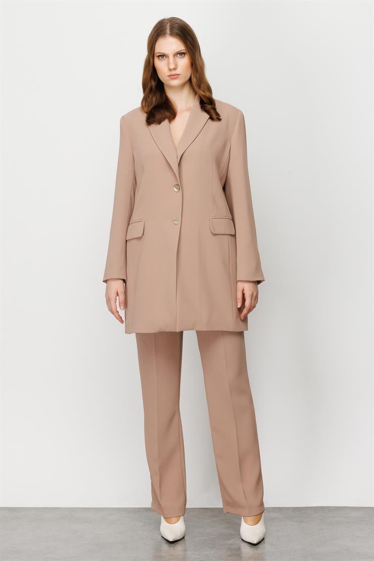 Modailgi  Çift Düğmeli Uzun Ceket Camel