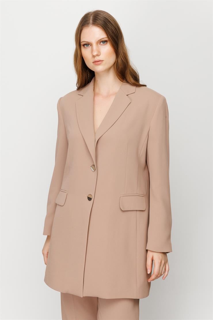 Modailgi  Çift Düğmeli Uzun Ceket Camel