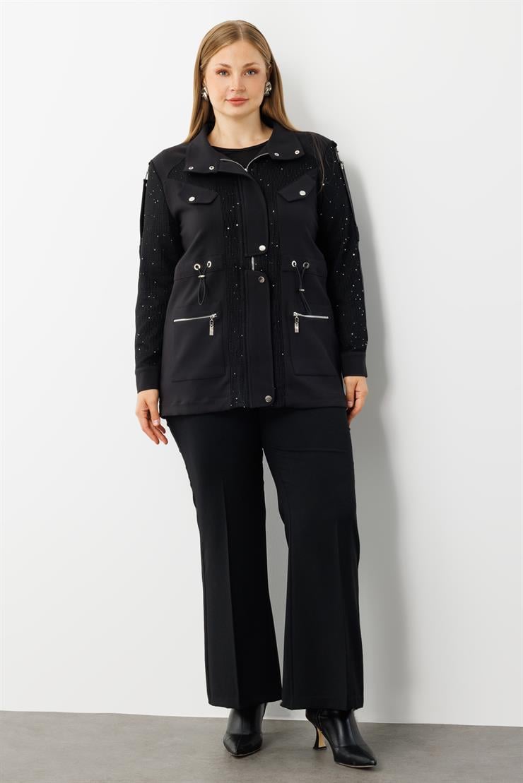 Modailgi  Çıtçıt Detaylı Beli Büzgülü Pullu File İkili Takım Siyah