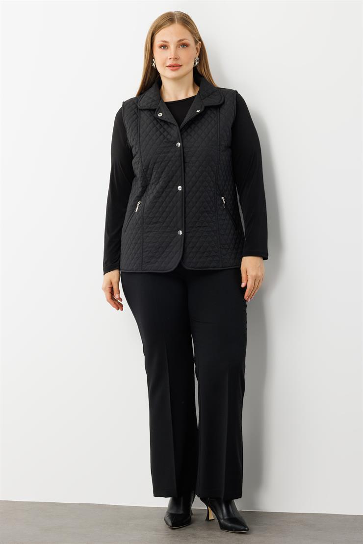 Modailgi  Çıtçıt Kapamalı Ekose Desen Kapitone Yelek Siyah