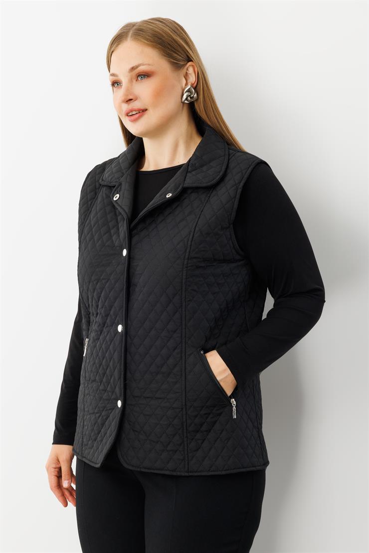 Modailgi  Çıtçıt Kapamalı Ekose Desen Kapitone Yelek Siyah