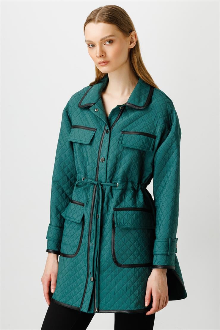 Modailgi  Çıtçıt Kapamalı Kapitone Mont Yeşil