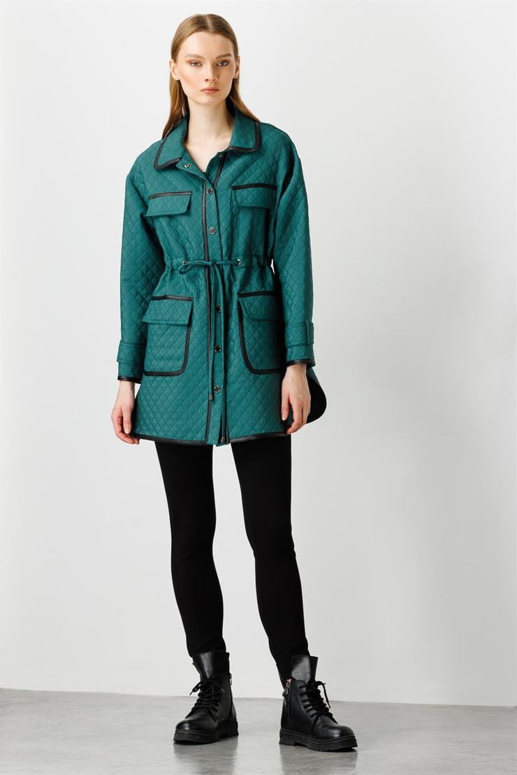 Modailgi  Çıtçıt Kapamalı Kapitone Mont Yeşil