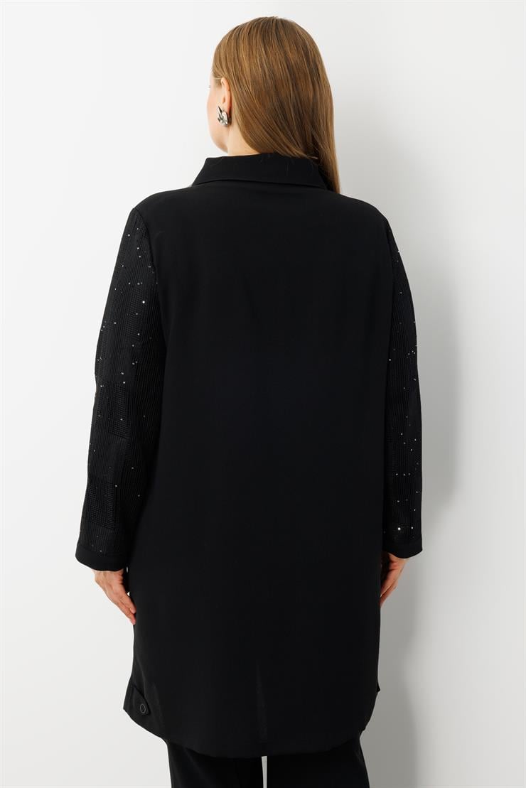 Modailgi  Çıtçıtlı Dama Desen File Pullu Detaylı Kap Siyah