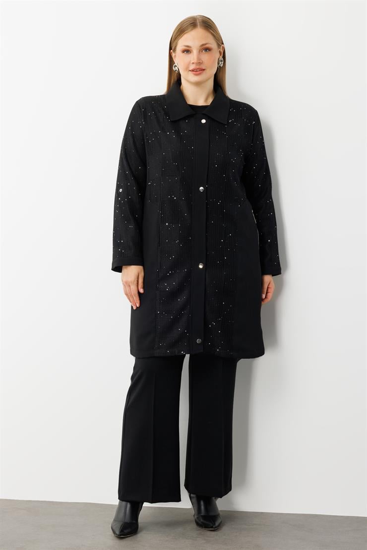 Modailgi  Çıtçıtlı Dama Desen File Pullu Detaylı Kap Siyah