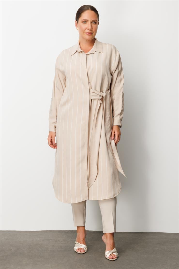 Modailgi  Çizgili Bağlama Detaylı Tunik Taş