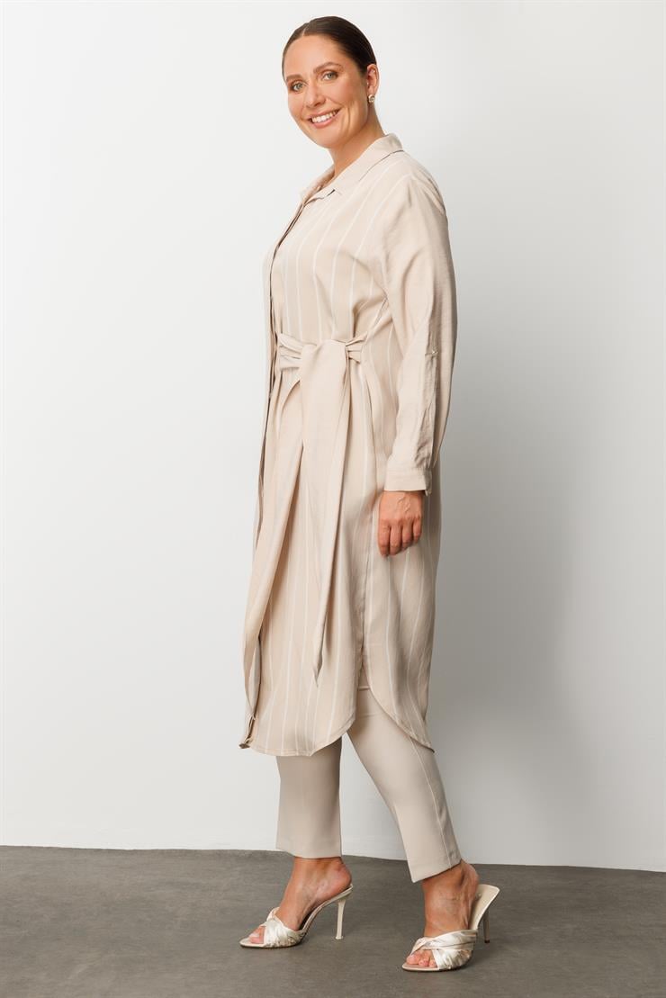 Modailgi  Çizgili Bağlama Detaylı Tunik Taş