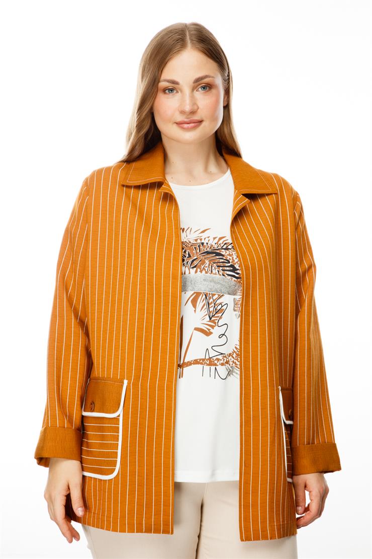 Modailgi  Çizgili Erkek Yaka İkili Ceket Tarçın