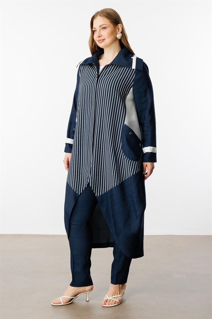 Modailgi  Çizgili File Detaylı Kap Lacivert