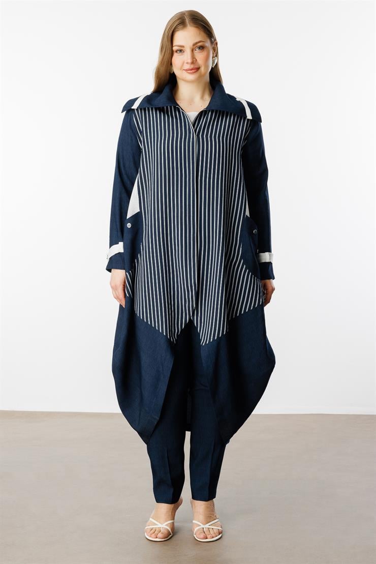 Modailgi  Çizgili File Detaylı Kap Lacivert