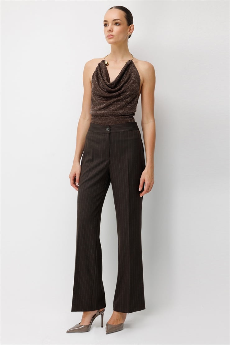 Modailgi  Çizgili Kumaş Pantolon - 70133 Kahve