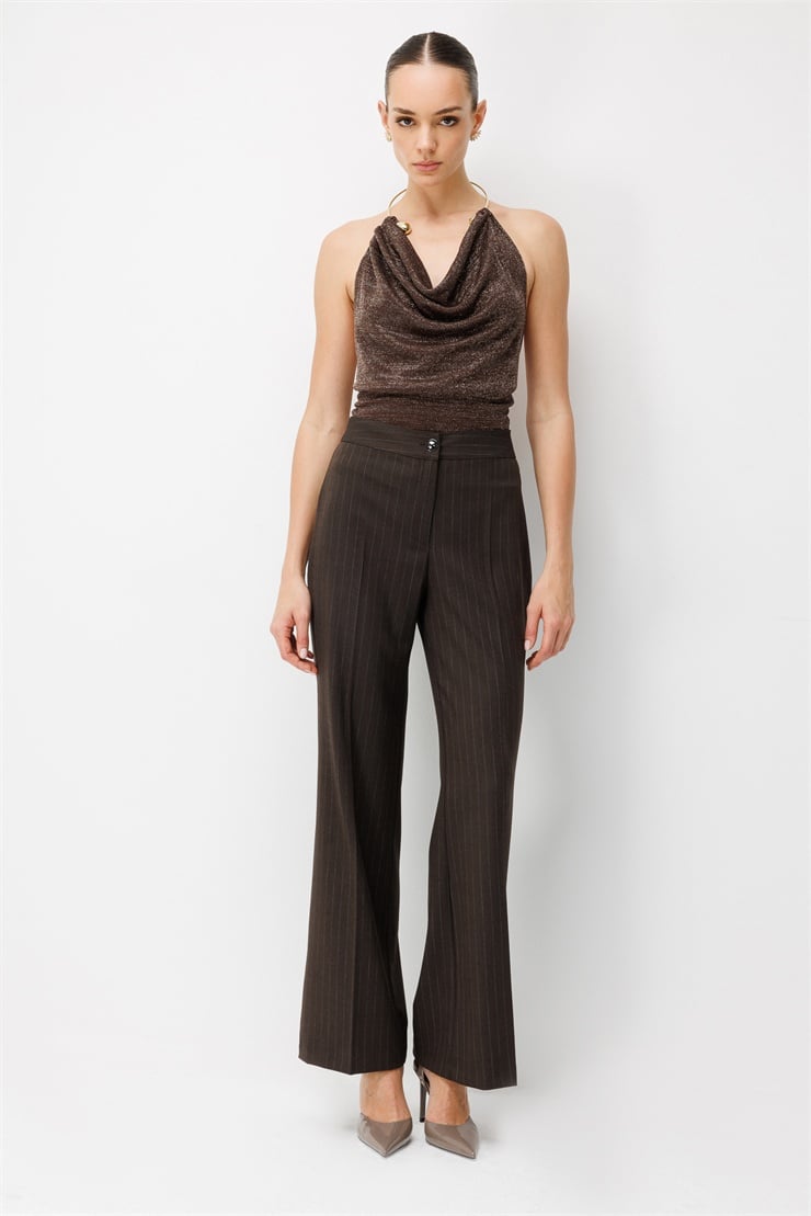 Modailgi  Çizgili Kumaş Pantolon - 70133 Kahve