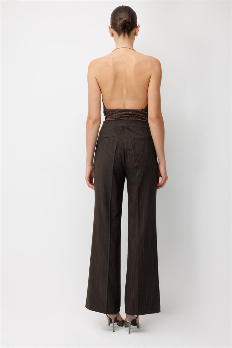 Modailgi  Çizgili Kumaş Pantolon - 70133 Kahve