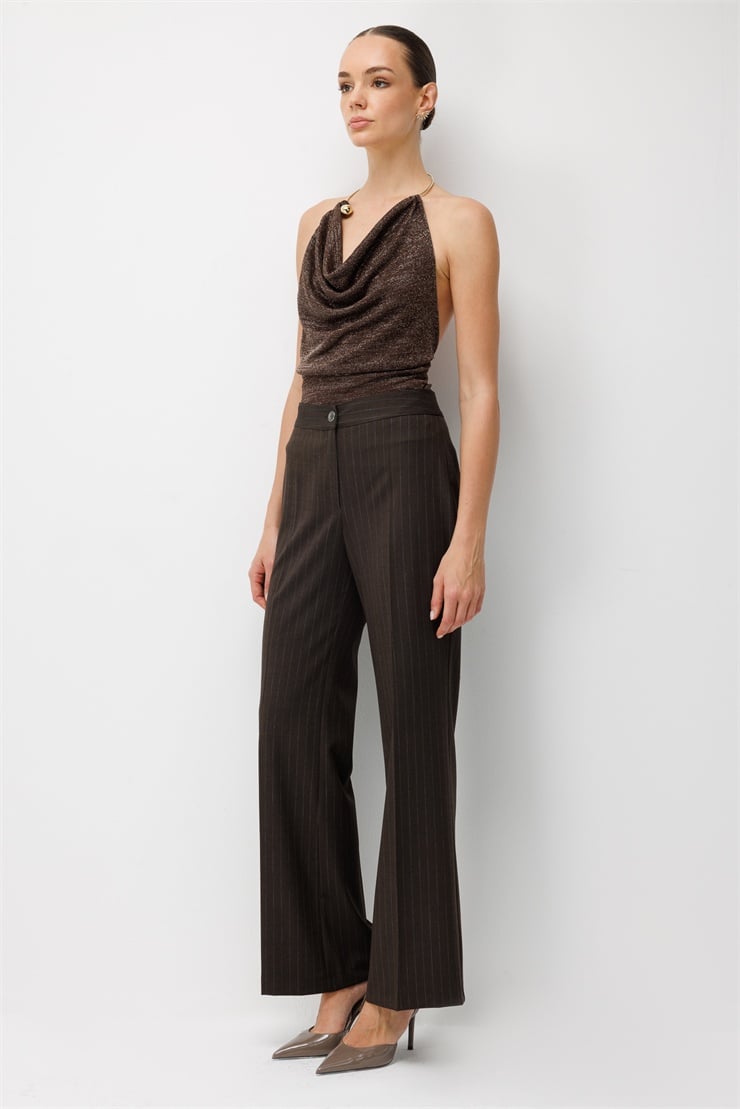 Modailgi  Çizgili Kumaş Pantolon - 70133 Kahve