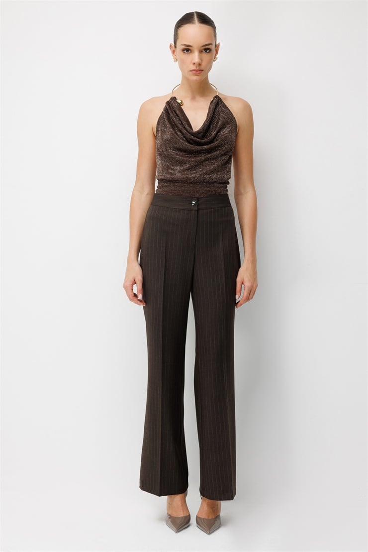 Modailgi  Çizgili Kumaş Pantolon - 70133 Kahve