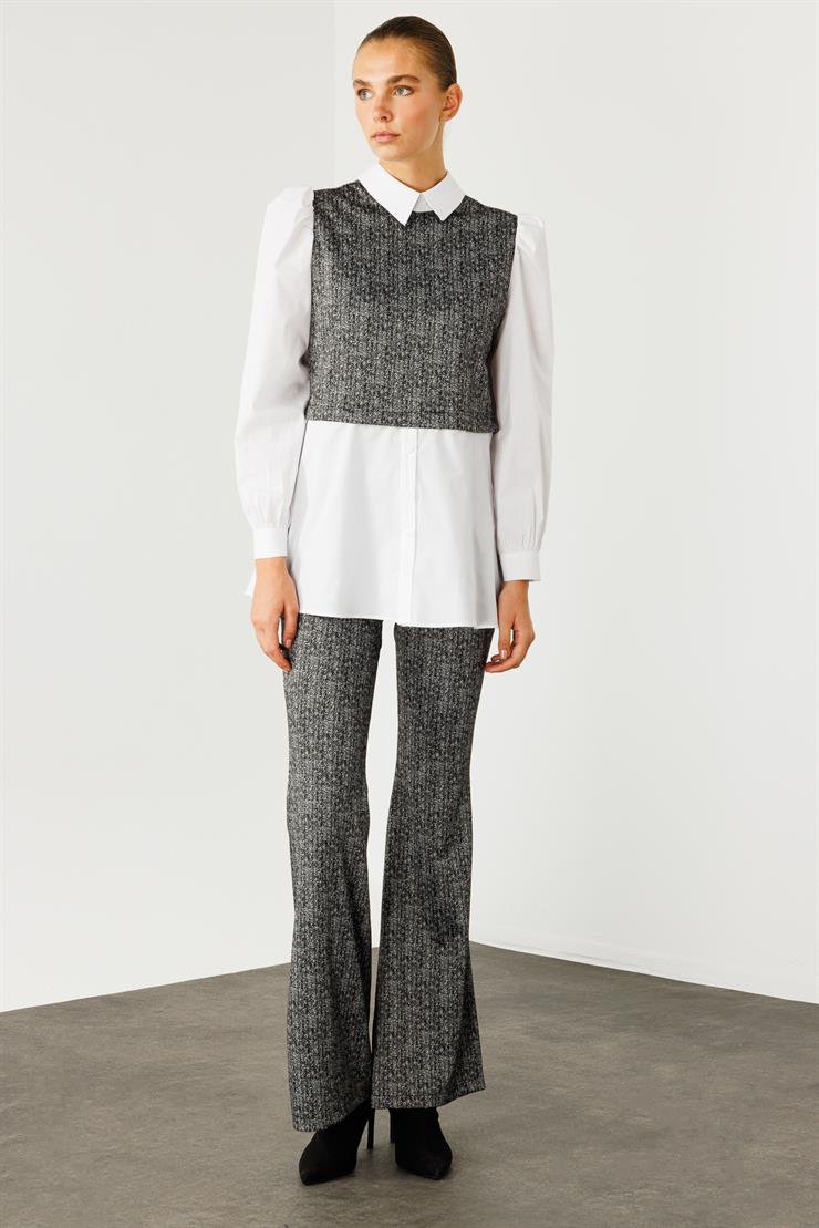 Modailgi  Crop Bluz Gömlek Takım Antrasit