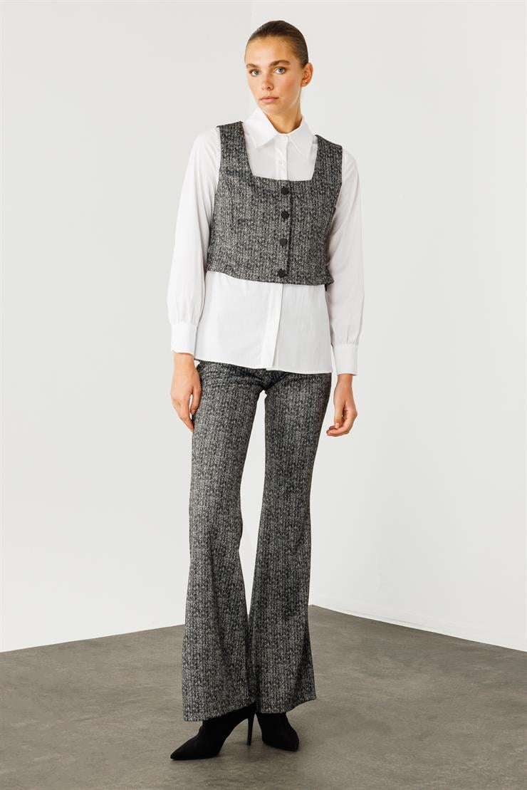 Modailgi  Crop Yelekli Gömlek Takım Antrasit