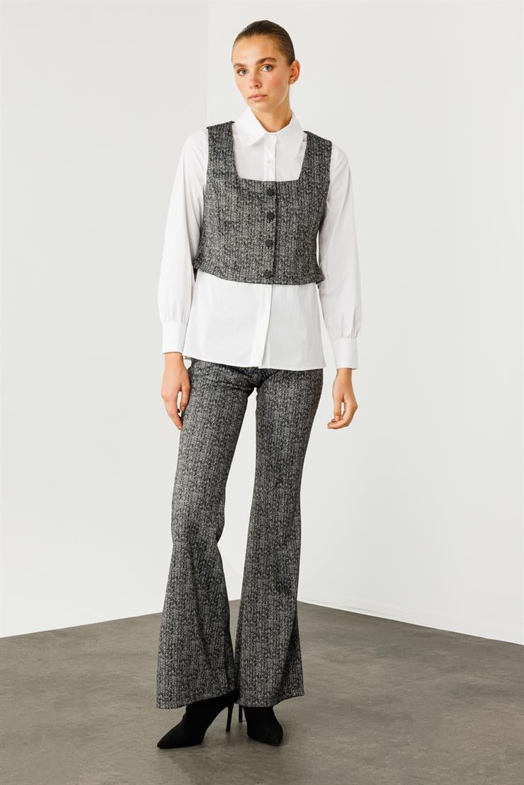 Modailgi  Crop Yelekli Gömlek Takım Antrasit