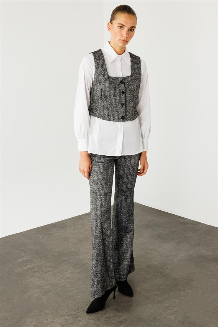 Modailgi  Crop Yelekli Gömlek Takım Antrasit