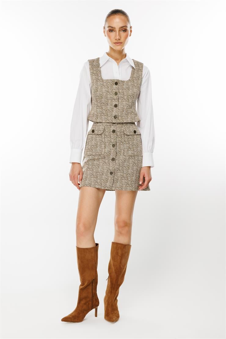 Modailgi  Crop Yelekli Gömlek Takım Haki