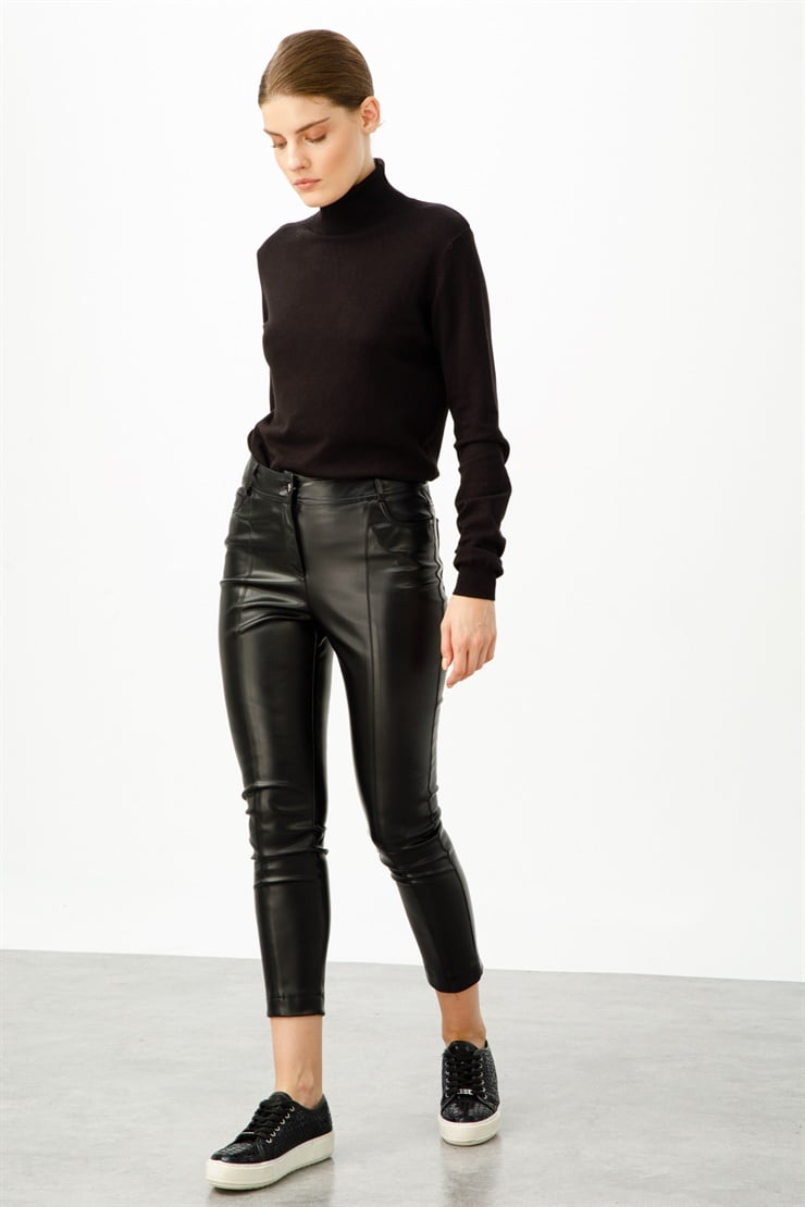 Modailgi  Deri Beş Cep Pantolon Siyah