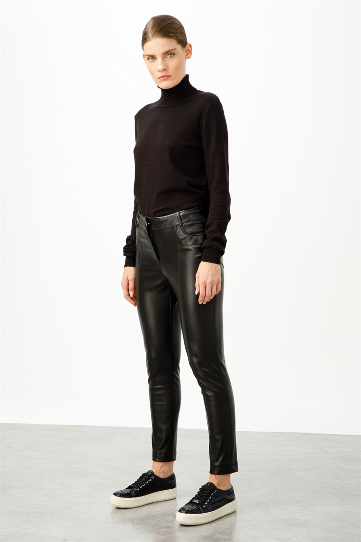 Modailgi  Deri Beş Cep Pantolon Siyah