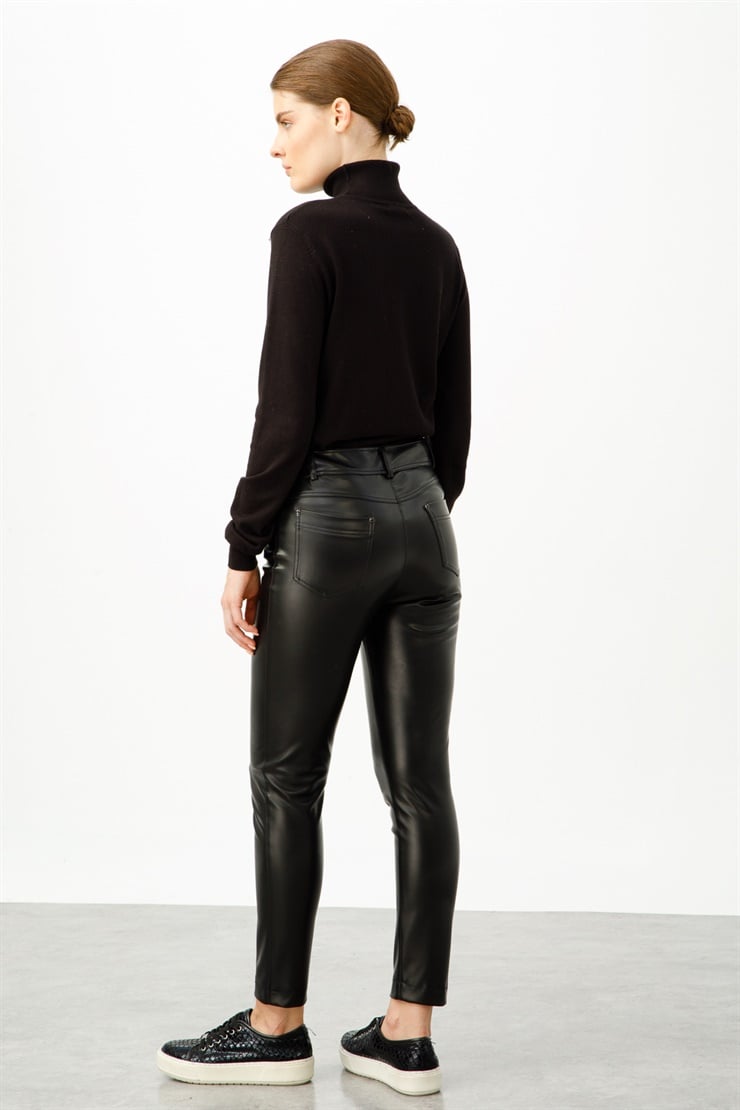 Modailgi  Deri Beş Cep Pantolon Siyah