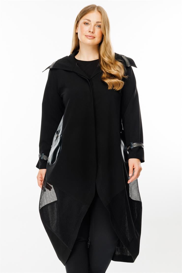 Modailgi  Deri Detaylı Kap Siyah