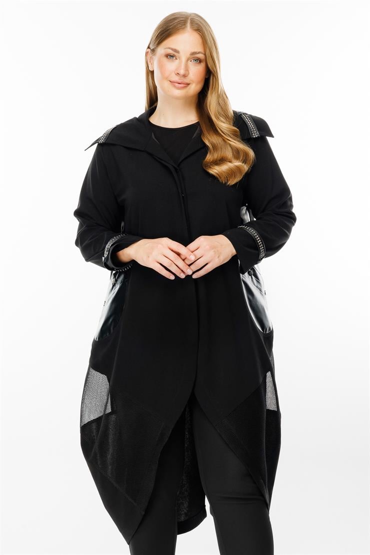 Modailgi  Deri Detaylı Kap Siyah