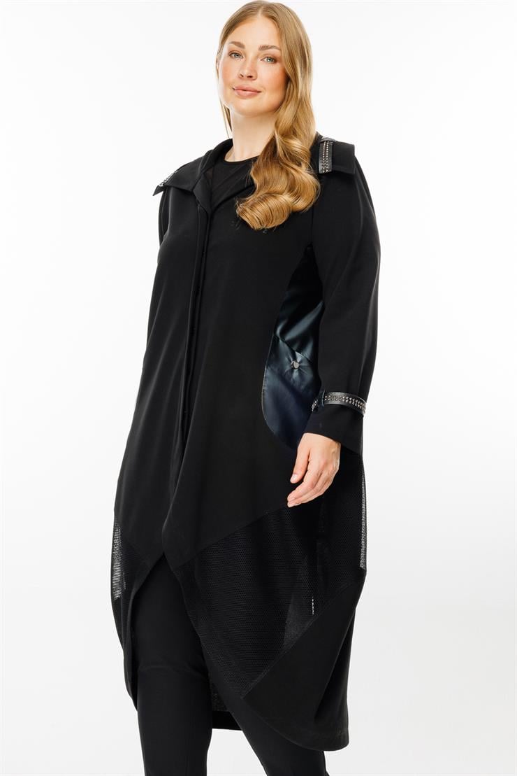 Modailgi  Deri Detaylı Kap Siyah