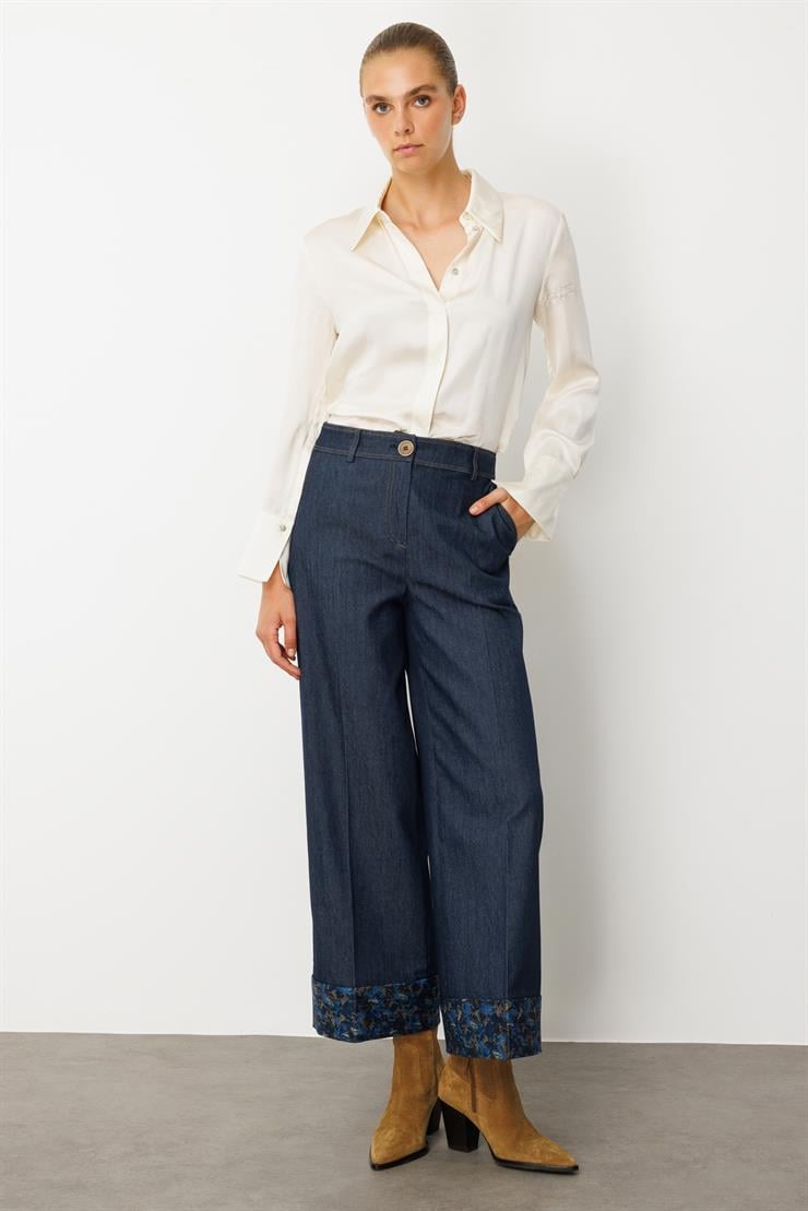 Modailgi  Desenli Duble Paça Yüksek Bel Pantolon - 70004 Lacivert