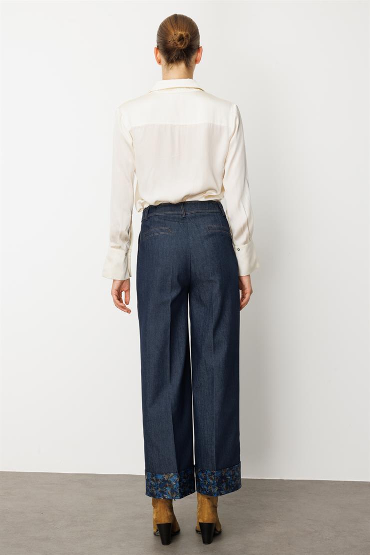 Modailgi  Desenli Duble Paça Yüksek Bel Pantolon - 70004 Lacivert