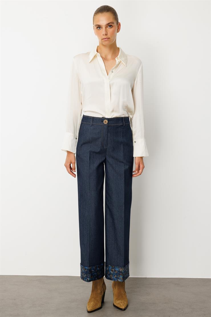 Modailgi  Desenli Duble Paça Yüksek Bel Pantolon - 70004 Lacivert