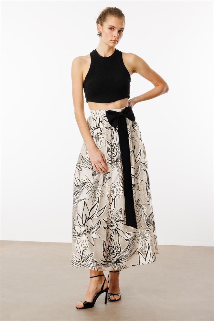 Modailgi  Desenli Fiyonk Aksesuarlı Etek - 70059 Orijinal