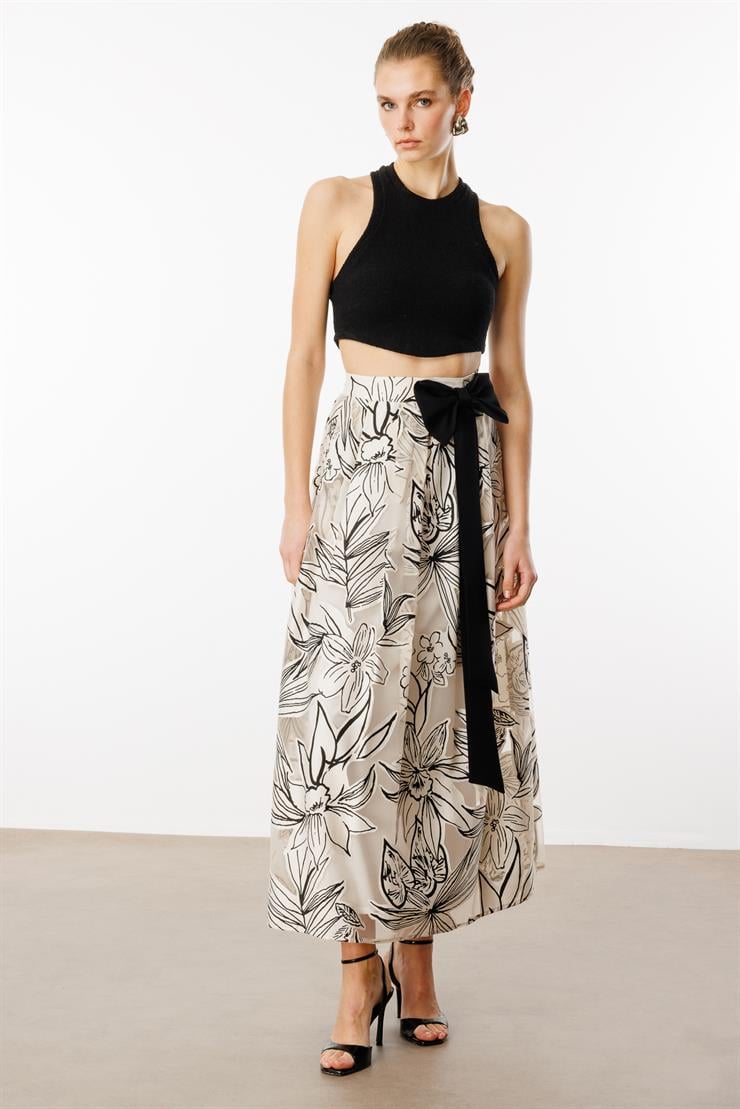 Modailgi  Desenli Fiyonk Aksesuarlı Etek - 70059 Orijinal