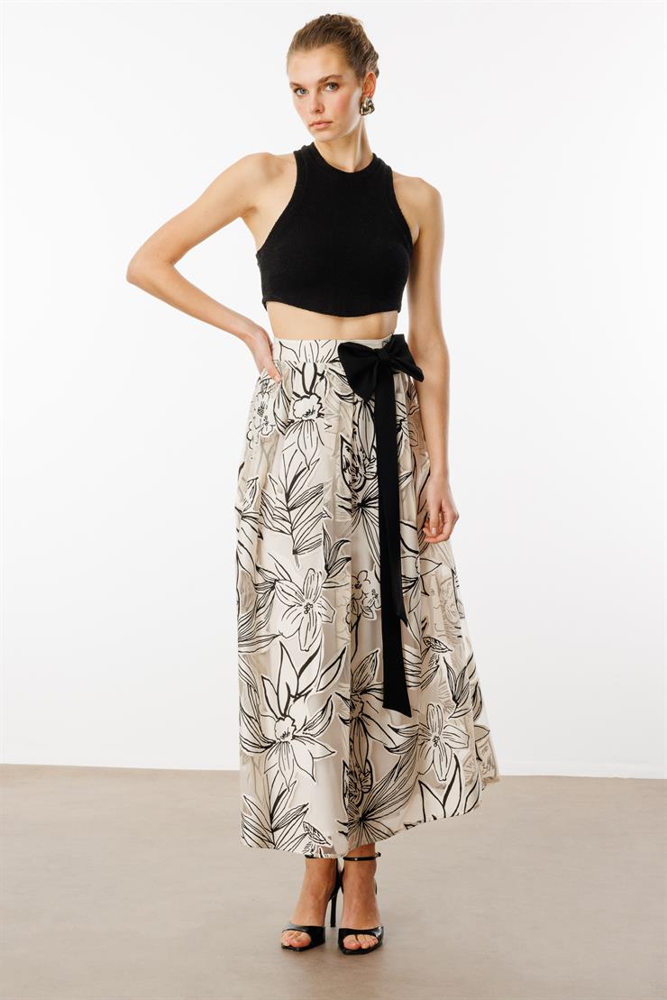 Modailgi  Desenli Fiyonk Aksesuarlı Etek - 70059 Orijinal