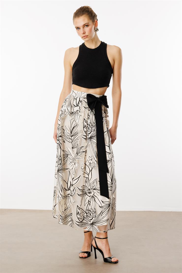 Modailgi  Desenli Fiyonk Aksesuarlı Etek - 70059 Orijinal