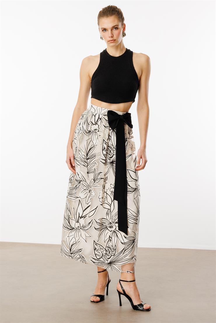 Modailgi  Desenli Fiyonk Aksesuarlı Etek - 70059 Orijinal