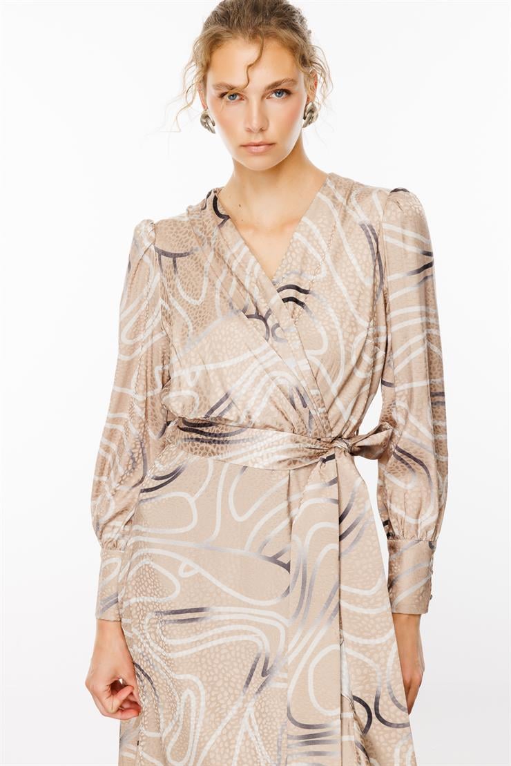 Modailgi  Desenli Jakar Kruvaze Elbise Vizon