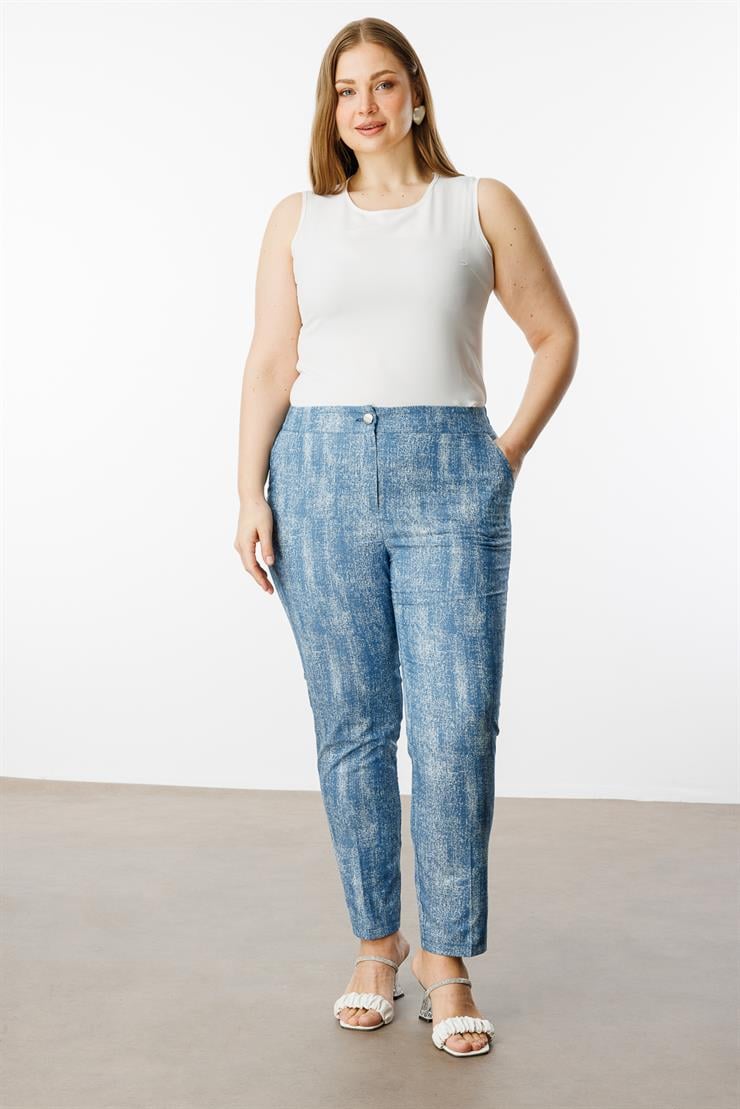 Modailgi  Desenli Tencel Pantolon - 40262,40205 İndigo