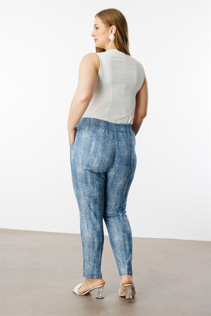 Modailgi  Desenli Tencel Pantolon - 40262,40205 İndigo