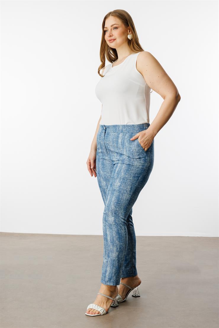 Modailgi  Desenli Tencel Pantolon - 40262,40205 İndigo