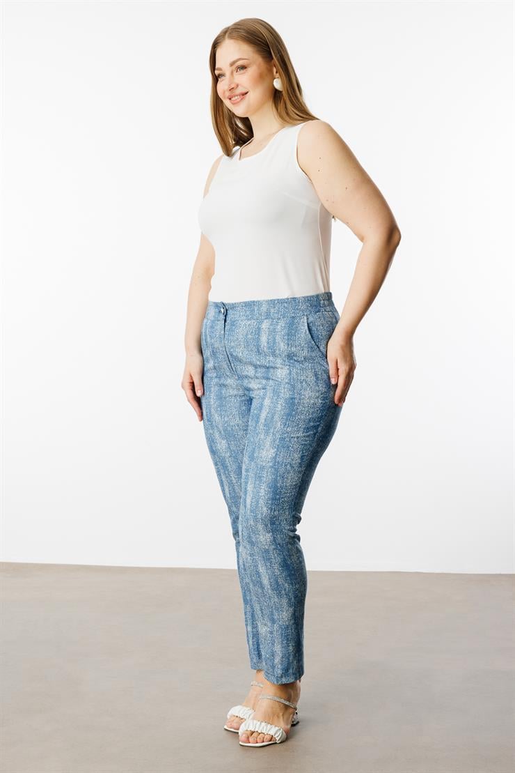 Modailgi  Desenli Tencel Pantolon - 40262,40205 İndigo