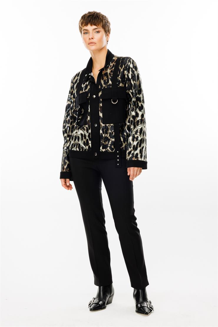 Modailgi  Dik Yakalı Düz Örme Kumaş Garnili Fermuarlı Tunik Haki