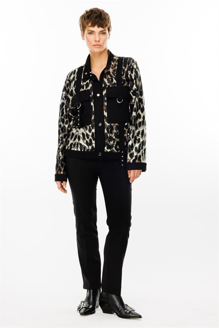 Modailgi  Dik Yakalı Düz Örme Kumaş Garnili Fermuarlı Tunik Haki